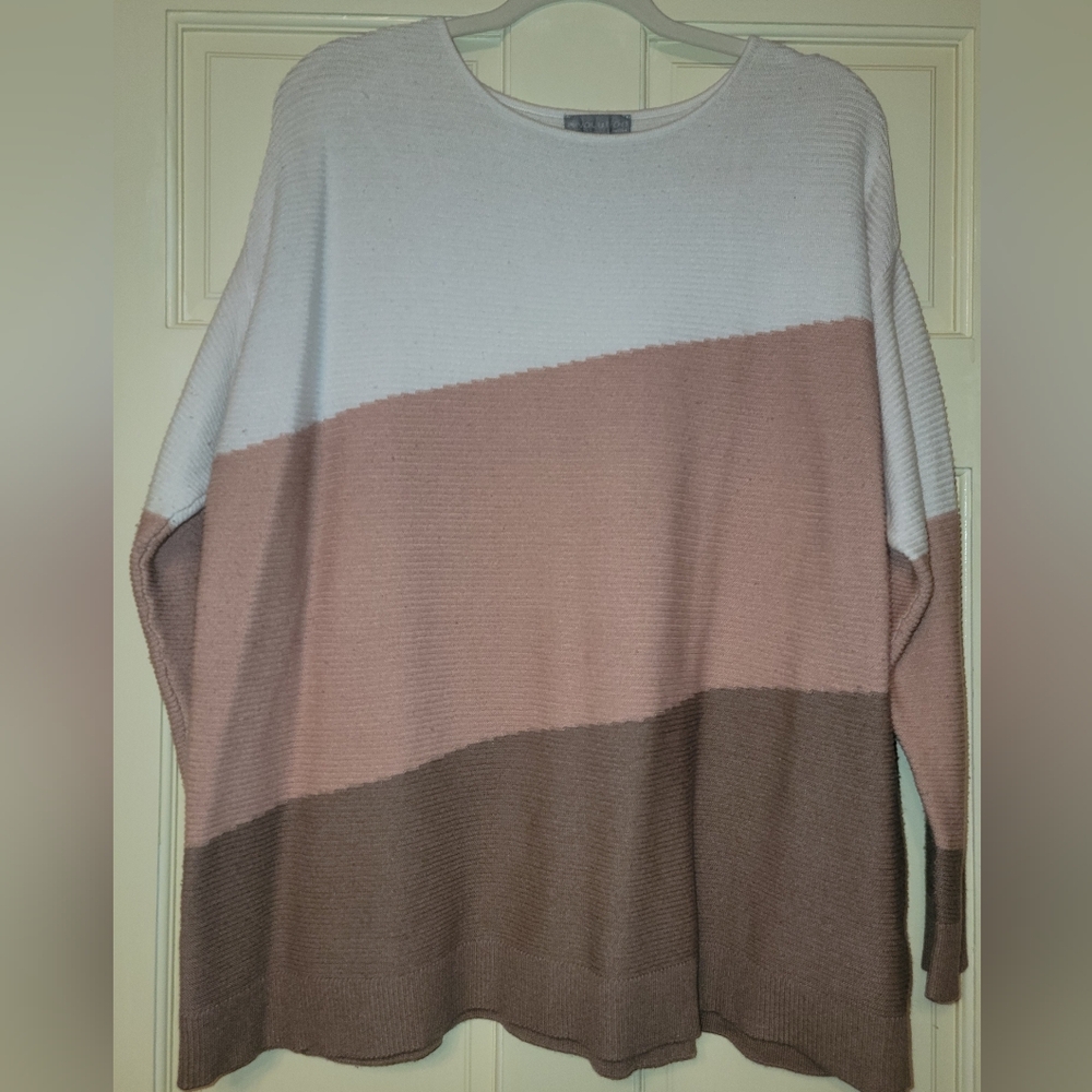 Evolution By Cyrus Color Block Sweater - Cream, Pink, and Brown 2X